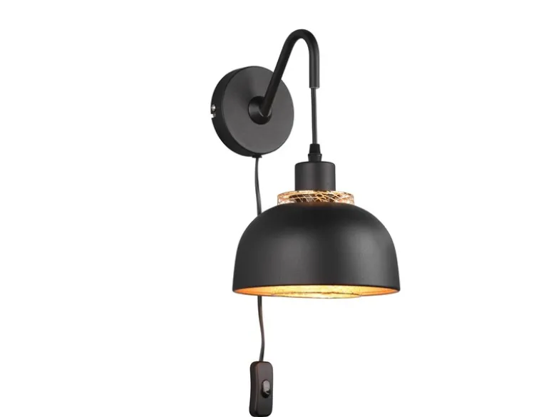 Wandleuchte PUNCH mit Schalter & Stecker, Metall Schwarz Gold Höhe 30cm