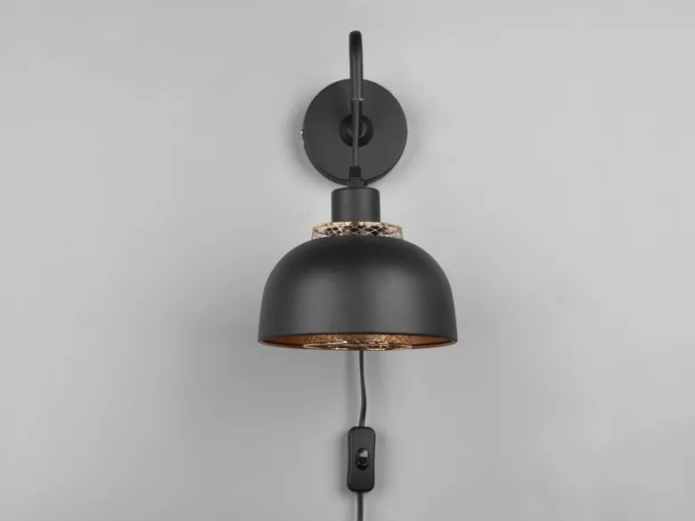 Wandleuchte PUNCH mit Schalter & Stecker, Metall Schwarz Gold Höhe 30cm