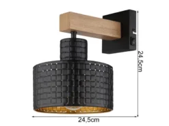 Wandleuchte RIELLY Metall mit Schalter und Stanzmuster Schwarz Gold, Höhe 24,5cm