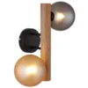 Wandleuchte RIHA aus Holz 2-flammig Glaskugeln Rauchglas & Bernstein, Höhe 32cm