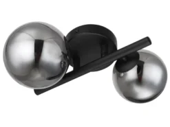 Wandleuchte RIHA Schwarz 2-flammig mit Glaskugeln Rauchglas, Höhe 24cm
