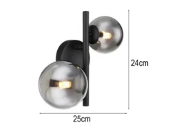 Wandleuchte RIHA Schwarz 2-flammig mit Glaskugeln Rauchglas, Höhe 24cm