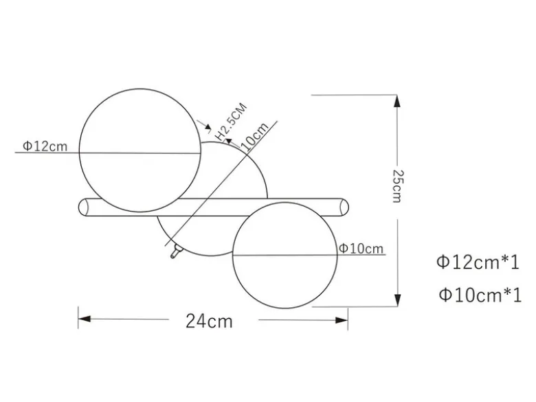 Wandleuchte RIHA Schwarz 2-flammig mit Glaskugeln Rauchglas, Höhe 24cm