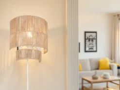 Wandleuchte SATNA aus Papiergarn mit Stecker und Schalter, Höhe 24cm