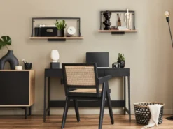 Wandregal 2er SET mit LED Beleuchtung Holz & Metall Schwarz 50 & 90cm breit