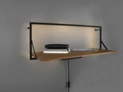 Wandregal 2er SET mit LED Beleuchtung Holz & Metall Schwarz 50 & 90cm breit