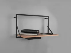 Wandregal 2er SET mit LED Beleuchtung Holz & Metall Schwarz 50 & 90cm breit