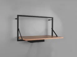 Wandregal LEONIE aus Holz mit LED Beleuchtung Metall Schwarz 50cm breit