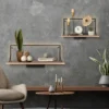 Wandregal LEONIE aus Holz mit LED Beleuchtung Metall Schwarz 90cm breit