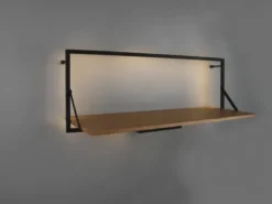 Wandregal LEONIE aus Holz mit LED Beleuchtung Metall Schwarz 90cm breit