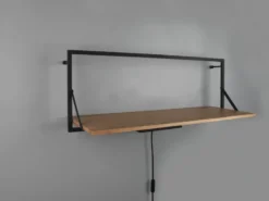 Wandregal LEONIE aus Holz mit LED Beleuchtung Metall Schwarz 90cm breit