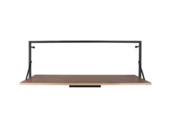 Wandregal LEONIE aus Holz mit LED Beleuchtung Metall Schwarz 90cm breit
