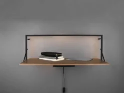 Wandregal LEONIE aus Holz mit LED Beleuchtung Metall Schwarz 90cm breit