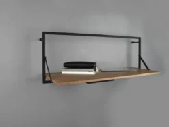 Wandregal LEONIE aus Holz mit LED Beleuchtung Metall Schwarz 90cm breit