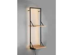 Wandregal LEONIE Holz & Metall Schwarz mit LED Licht 32cm schmal & 72cm hoch