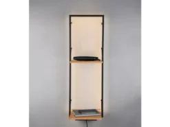 Wandregal LEONIE Holz & Metall Schwarz mit LED Licht 32cm schmal & 72cm hoch