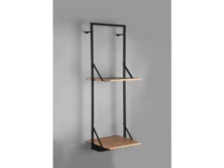 Wandregal LEONIE Holz & Metall Schwarz mit LED Licht 32cm schmal & 72cm hoch