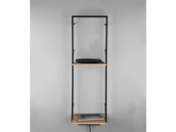 Wandregal LEONIE Holz & Metall Schwarz mit LED Licht 32cm schmal & 72cm hoch
