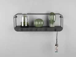 Wandregal LIANDRA aus Metall schwarz & 5 Haken 50x18cm