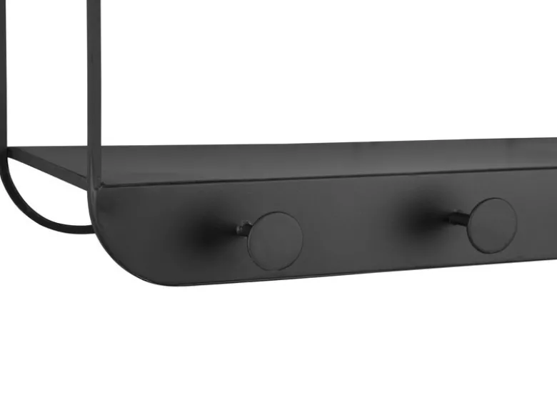 Wandregal LIANDRA aus Metall schwarz & 5 Haken 50x18cm
