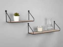 Wandregale - 2er SET DANA Metall Schwarz Holzboden, 45cm & 30cm breit