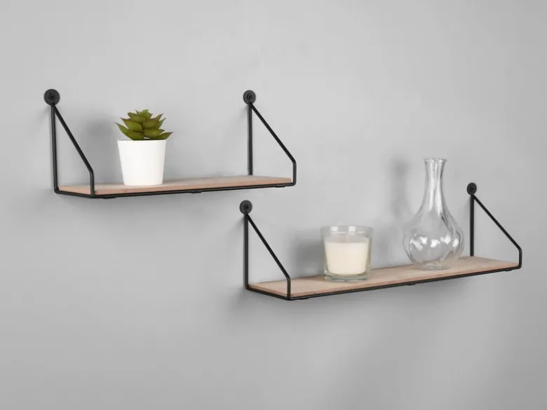 Wandregale - 2er SET DANA Metall Schwarz Holzboden, 45cm & 30cm breit