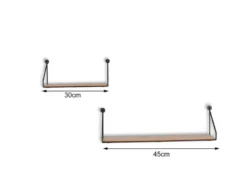 Wandregale - 2er SET DANA Metall Schwarz Holzboden, 45cm & 30cm breit