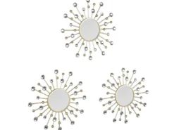 Wandspiegel MELANIE 3er Set Rahmen in Gold mit Dekorkugeln & Kristallen Ø 25,5cm
