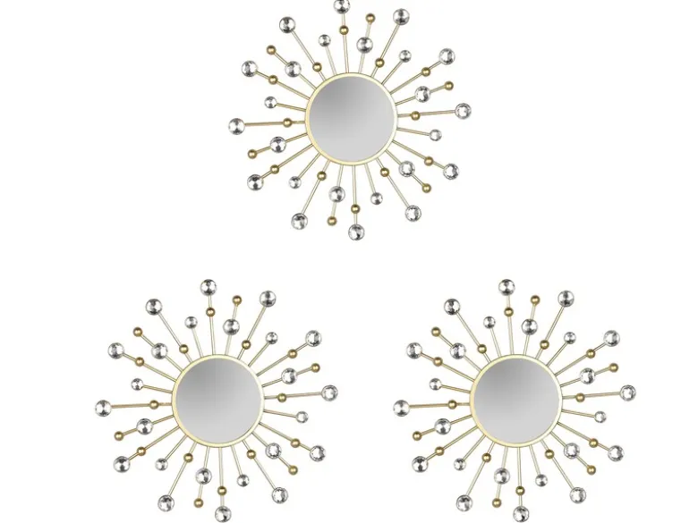 Wandspiegel MELANIE 3er Set Rahmen in Gold mit Dekorkugeln & Kristallen Ø 25,5cm