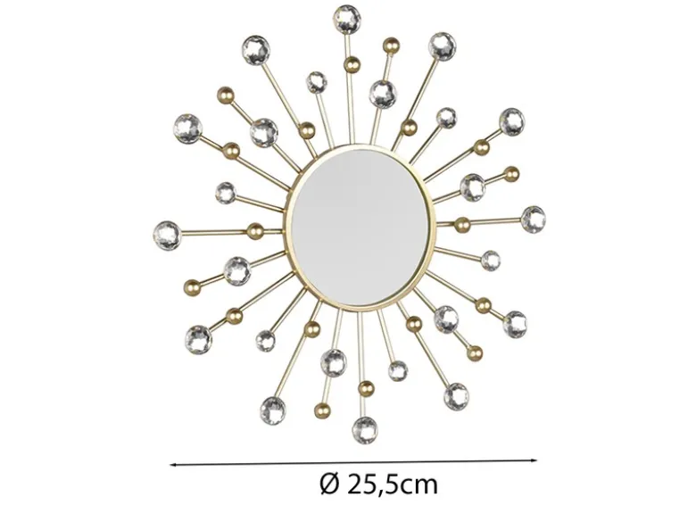 Wandspiegel MELANIE 3er Set Rahmen in Gold mit Dekorkugeln & Kristallen Ø 25,5cm