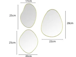Wandspiegel VELINA 3er Set mit Metallrahmen in Gold