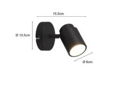 Wandstrahler Badezimmerlampe ANGELO Schwarz, Höhe 15,5cm