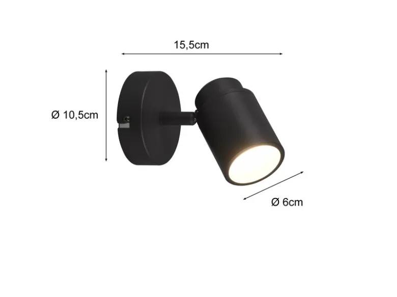 Wandstrahler Badezimmerlampe ANGELO Schwarz, Höhe 15,5cm