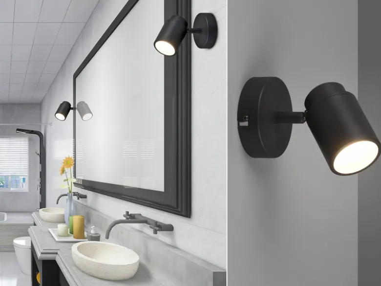 Wandstrahler Badezimmerlampe ANGELO Schwarz, Höhe 15,5cm