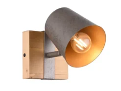 Wandstrahler BELL Silber antik & Gold mit Holz Industrial Style, Breite 11cm