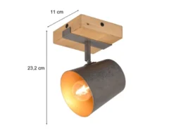 Wandstrahler BELL Silber antik & Gold mit Holz Industrial Style, Breite 11cm