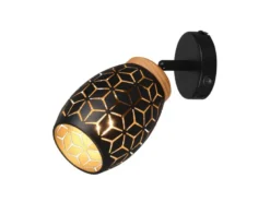 Wandstrahler BIDAR Schwarz Gold mit Schalter & Stanzmuster, Breite 12cm