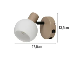 Wandstrahler BOBA mit Schalter aus Metall in Beige und Glasschirm, Höhe 13,5cm