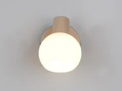Wandstrahler BOBA mit Schalter aus Metall in Beige und Glasschirm, Höhe 13,5cm