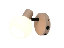 Wandstrahler BOBA mit Schalter aus Metall in Beige und Glasschirm, Höhe 13,5cm