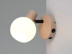 Wandstrahler BOBA mit Schalter aus Metall in Beige und Glasschirm, Höhe 13,5cm