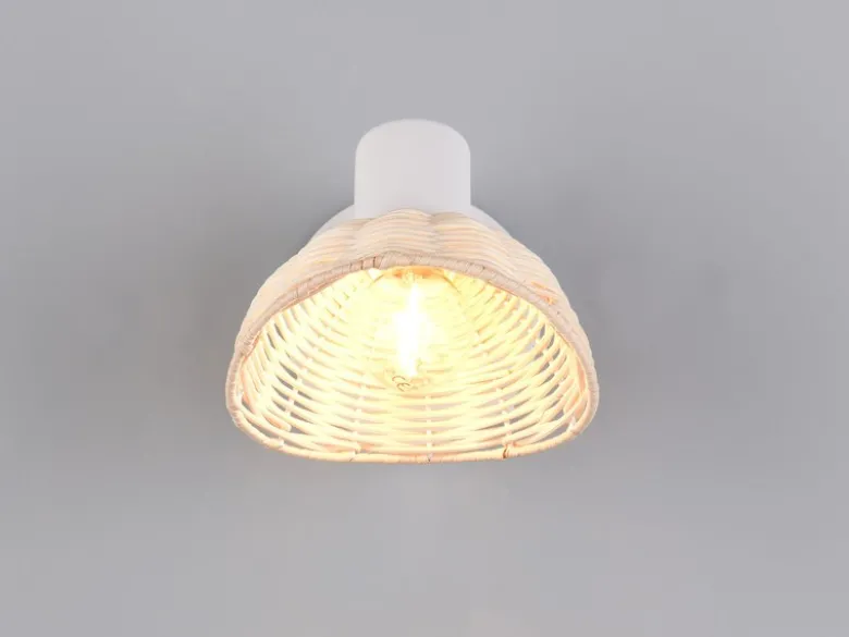 Wandstrahler CALVI mit Schalter & Rattan Lampenschirm, Breite 13cm