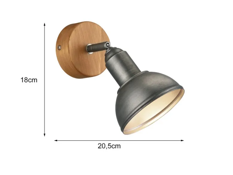 Wandstrahler DELHI Holz & Metall Silber Antik, Breite 11,5cm