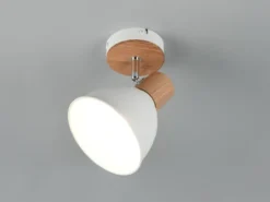 Wandstrahler DELUME aus Metall in Weiß & Holzoptik, Höhe 19cm