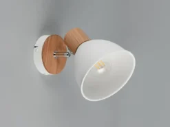 Wandstrahler DELUME aus Metall in Weiß & Holzoptik, Höhe 19cm