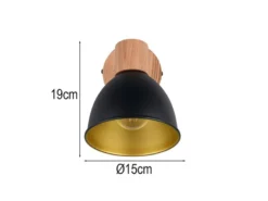 Wandstrahler DELUME aus Metall in Schwarz/Gold & Holzoptik, Höhe 19cm