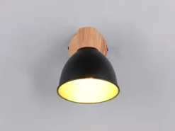 Wandstrahler DELUME aus Metall in Schwarz/Gold & Holzoptik, Höhe 19cm