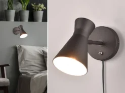 Wandstrahler ENZO Retro Schwarz mit Schalter & Stecker, Breite 12cm