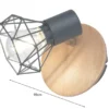 Wandstrahler Gitterlampe RAN Grau / Holz mit Schalter, Breite 11cm
