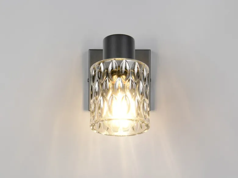 Wandstrahler JACK mit Schalter und Rauchglas Lampenschirm, Höhe 16cm